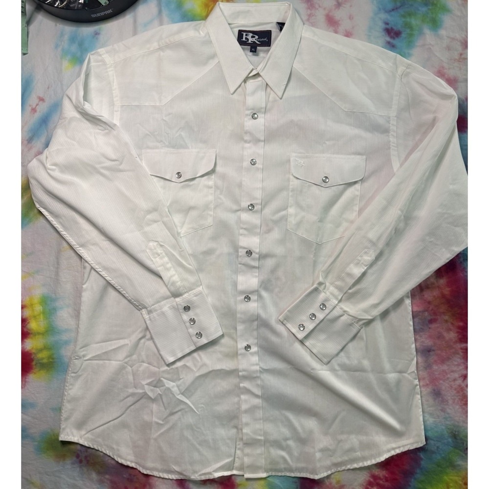 Vtg Resistol Double R Pearl Snap White XL Shirt Cowboy Western Rockabilly
